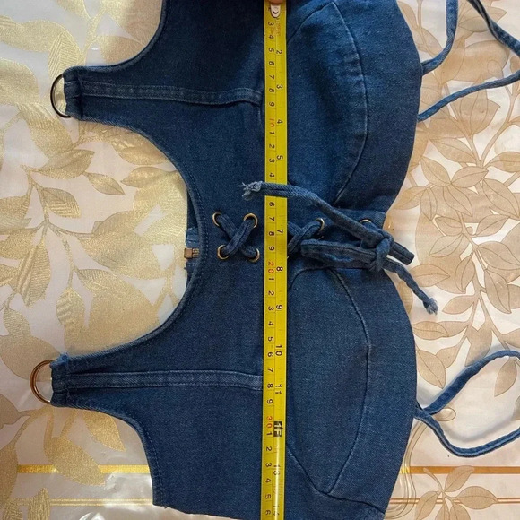 Crop Top Women Summer Sexy Denim
Lace Up Bandage Camisole Female size L(S/M) - Picture 5 of 7